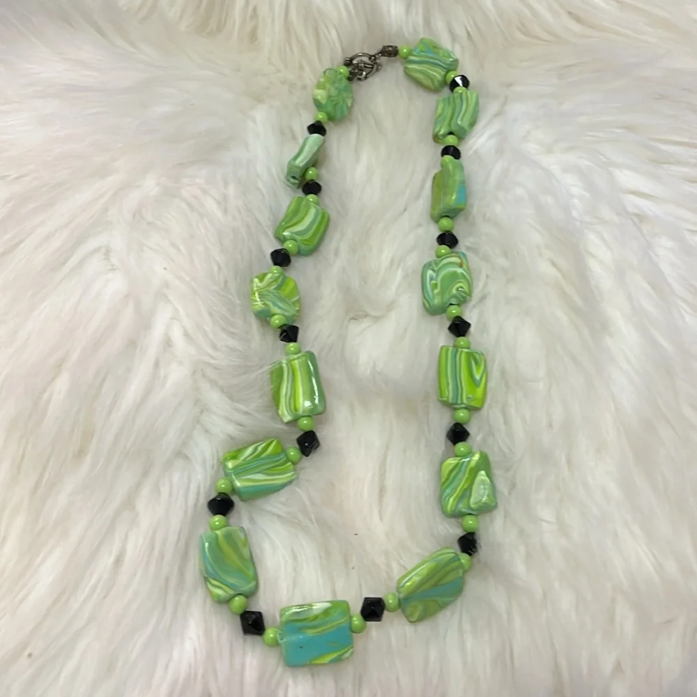 Green, White, & Black Handmade Necklace
